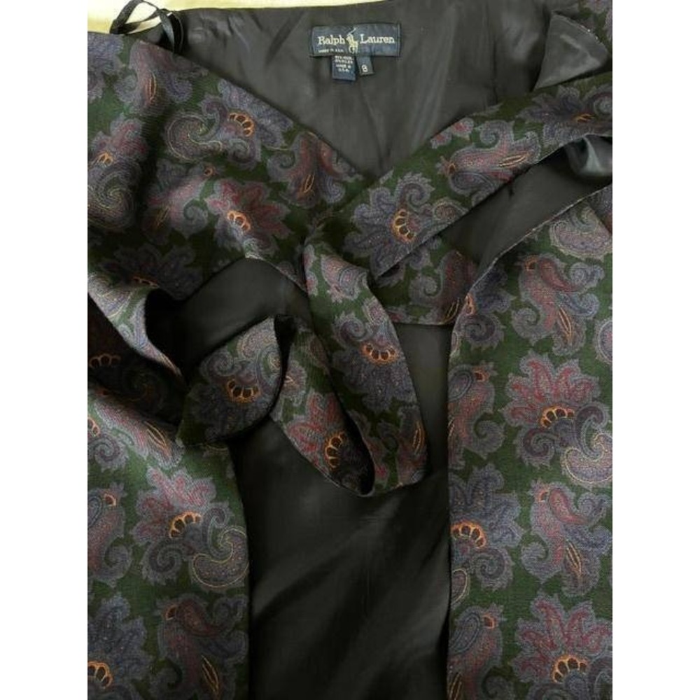 • Vintage Ralph Lauren Wool Blend Purple Paisley Wrap Skirt Made in USA Size 8 - Picture 9 of 13